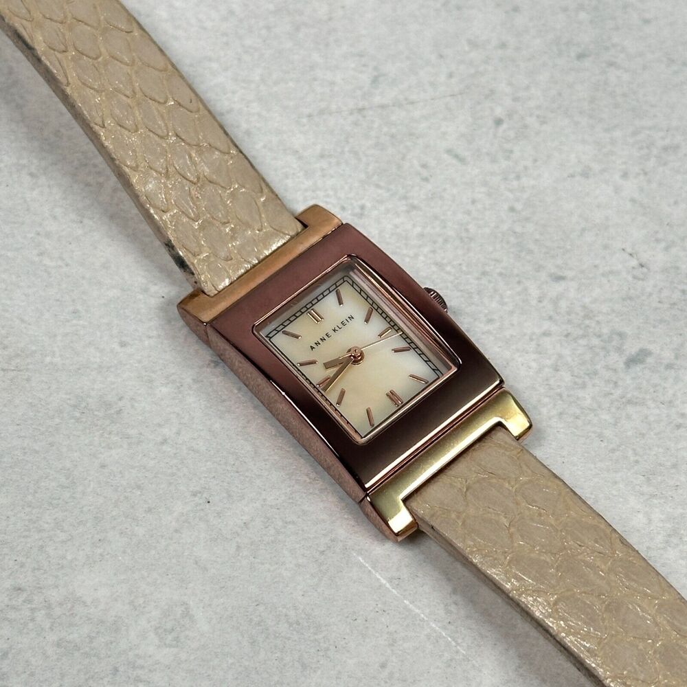 Anne Klein Watch Womens 20mm Rectangle Brown Bronze Tone MOP Dial New Battery